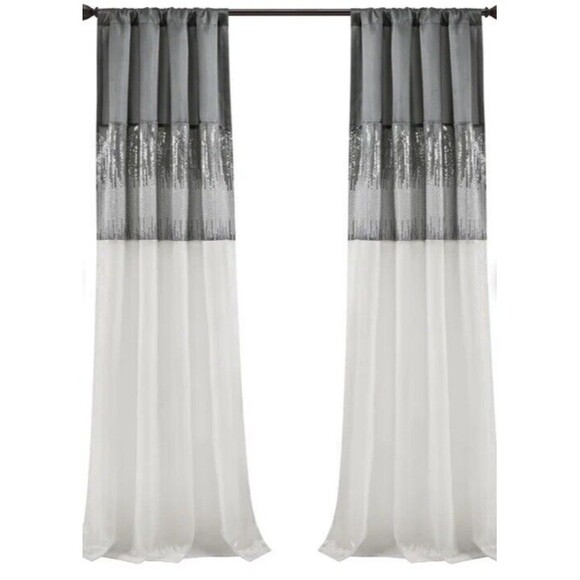 2x Lush Decor Night Sky Window Curtain Panel Single Gray/White 42”X84” Sequin - Picture 3 of 7